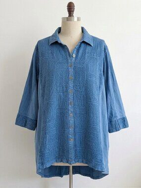 SOLD Plus Size 3X Button Down Shirt Blouse Artsy Artist Boho Farm